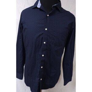 VAN HEUSEN Mens Medium 15-15.5 Dark Blue Diamonds Dots Classic Fit Button Shirt